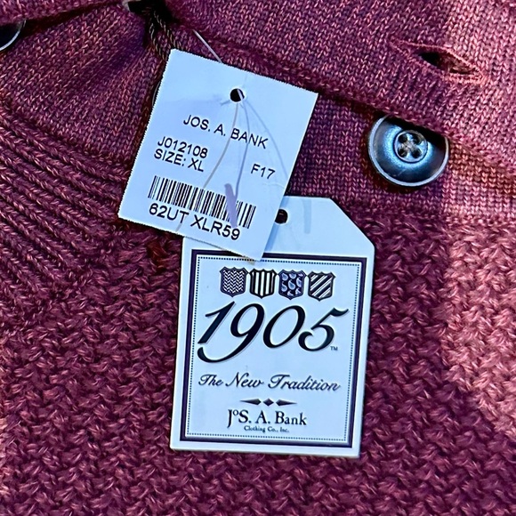 NWT Jos A Bank Sweater Mens XL Red Maroon Long Sleeve Sweater 100% Cotton‎ - Picture 4 of 8